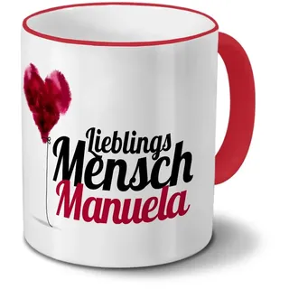 printplanet Tasse mit Namen Manuela - Motiv Lieblingsmensch - Namenstasse, Kaffeebecher, Mug, Becher, Kaffeetasse - Farbe Rot