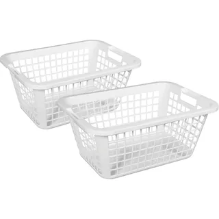 2 Stück Großer Wäschekorb Weiß 69 Liter 62x43x27 cm mit Griffen Plastik