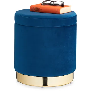 Relaxdays Samthocker mit Stauraum 37 x 39 x 37 cm Blau/Gold