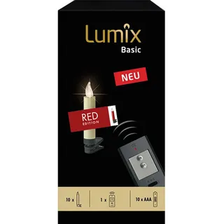 Lumix® Basic kabellose LED Christbaumkerzen von Krinner Weihnachtsbaumkerzen Tannebaumbeleuchtung warmweiß 10er-Set inkl. ON/OFF Fernbedienung (Rot)