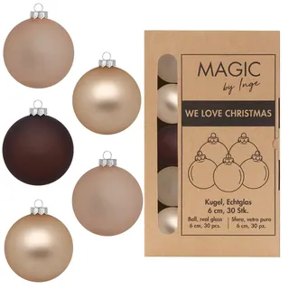 Inge-glas Weihnachtskugeln Glas 6cm x 30 Stück in Kartonbox Christbaumkugeln Set beige braun matt Calm Grove