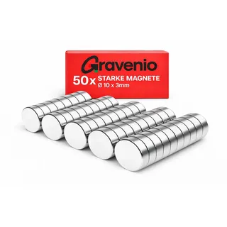 Neodym Magnete Stark 50er Set Ø10 x 3mm rund, extra kraftvoller Neodym Magnet N35,Magnete zum Basteln, Starke Magnete im Haushalt, Büro, Werkstatt und Modellbau