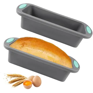 2 Stück Rechteckig Silikon Brotbackform, Kuchenform Kastenbackform | Anti Haftende Backform Kastenform für Kuchen und Brote, Brotformen zum Backen, BPA-frei, 27.8x12x6.5 cm, Hellgrau