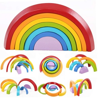 XLKJ Regenbogen Bausteine aus Holz,Kinder Bildung Spielzeug Holz Spielzeug