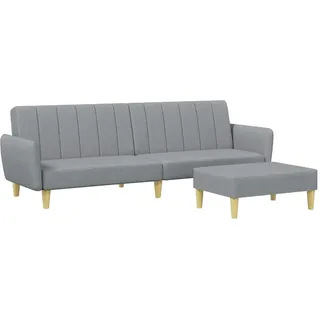 vidaXL Schlafsofa 2 Sitzer mit Fußhocker, Bettsofa mit Holzrahmen, Tagesbett für Wohnzimmer, Schlafcouch Klappsofa, Modern, Hellgrau Stoff