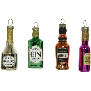 Decoris Christbaumschmuck Glas 6cm x 4 Stück Set Mini Schnapsflaschen Weihnachtskugeln bunt