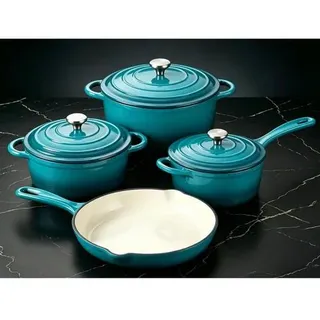 QuliMetal Emaille Gusseisen Kochgeschirr Set 4-teilig Teal