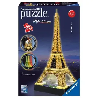 Ravensburger 12579 - Eiffelturm bei Nacht - 3D-Puzzle-Bauwerk, Night Edition, 216 Teile Erleben Sie Puzzeln in der 3. Dimension! Night Edition