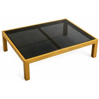 698€ NP Couchtisch Glasplatte Rauchglas Massivholz Wohnzimmertisch 90x70x35cm