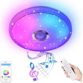 LARS360 36W LED Musik Deckenleuchte Dimmbar RGB Deckenlampe mit Bluetooth Lautsprecher Sternenhimmel Fernbedienung oder APP-Steuerung Wohnzimmer Sc... - Weiß
