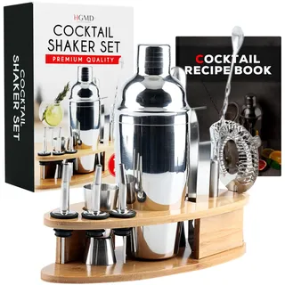 Cocktail Shaker Set 16-teilig aus Edelstahl | Barset für Barkeeper & Anfänger | Cocktail Zubehör inkl. Boston Shaker, Rezeptbuch, Bar Tool Set | Profi Cocktail Set für Mojito, Martini, Espresso
