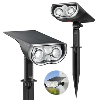 Linkind Solar Gartenleuchte mit Bewegungsmelder, 6500K Tageslichtweiß Solarlampe für außen mit Dauerlicht, IP65 1000lm Solarstrahler für Weg, Zaun, StarRay 2er Pack