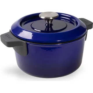 Woll "IRON" Topf mit Deckel, Ø 16 cm, 8 cm hoch, 1.3 Liter, Inkl. Silikongriffe, Cobalt Blue - Induktionsgeeignet