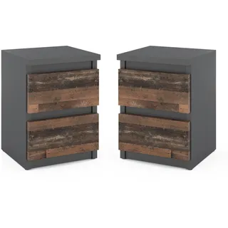 MRBLS 2x Nachttisch Nachtschrank Nachtkommode Modern Möbel mit Schubladen Kommode Holz Schubladenschrank für Ihr Schlafzimmer (Anthrazit Industrial / Grau Matt - Old Style) – 30 x 43 x 32,5 cm (B/H/T)