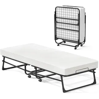 Skokliz Gästebett Klappbar 78x190 cm mit 12,5cm Dicker Schaumstoff Matratze Klappbett Erwachsene Langlebiger & Robuster Metallbettrahmen mit 4 Laufrollen Faltbares Reisebett bis 200 kg belastbar