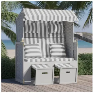 LuxusKollektion Strandkorb Strandkorb Poly Rattan Grau Weiß bunt