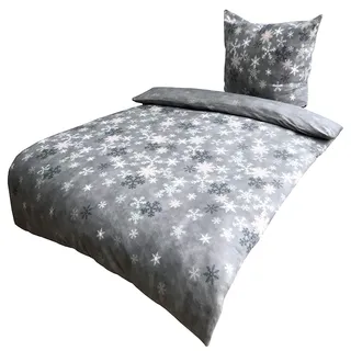 Leonado Vicenti Thermofleece Bettwäsche 155x220 cm Kristall Schneeflocken grau Übergröße Winter