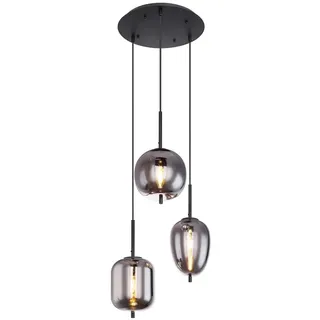 GLOBO LIGHTING LED Pendelleuchte, Leuchtmittel stufenweise über Wandschalter dimmbar, LED wechselbar, warmweiß, Cluster Rauchglas dreiflammig Glas-kugel hängend über-n Esstisch Ø46cm schwarz
