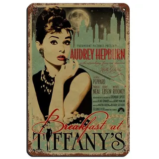 Audrey Breakfast at Tiffany's Hepburn Poster (1) Retro Poster Metall Blechschild Chic Art Retro Eisen Malerei Bar Menschen Höhle Cafe Familie Garage Poster Wanddekoration 20 x 30 cm