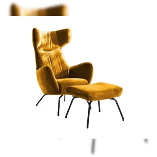 KAWOLA Ohrensessel LOTTE Velvet 79 x 117 x 79 cm Gelb mit Hocker