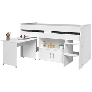 Parisot Hochbett Reverse weiß Kinder- und Jugendzimmer, Bett 90 x 200 mit Schreibtisch - Weiß
