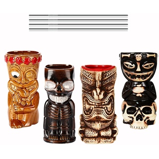 Vinbcorw Tiki gläser–Tiki Becher – cocktailgläser–Cocktail Set–Keramik Cocktailgläser–Hawaii deko –Tiki Bar–Partydekoration–Tiki Cocktail Party–Tiki Themed Parties–Halloween Parties,A7