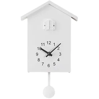 Kamanan Kuckucksuhr,Modern Pendeluhr Wanduhr mit Pendel, Moderne Schwarzwalduhr mit Nachtruhefunktion Vogelstimme (Weiß)