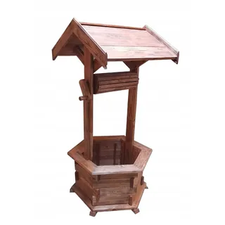 MAZUR Holzbrunnen für Blumen, Dekotopf Garten, 110 x 60 cm, Erle Holz in braun imprägniert, Brunnen für Garten, Terrasse, Handfertigung Polen