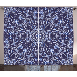 Gardine »Schlafzimmer Kräuselband Vorhang mit Schlaufen und Haken«, Abakuhaus, Dunkelblau Chinese Style Floral blau 280 cm x 245 cm
