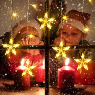 ELKTRY Weihnachtsdeko mit 5 Sterne, 36 LEDs Fensterdeko mit timer, Memory Funktion Innen Batterie Warmweiß und bunt 8 Modi Wasserdicht Weihnachtsstern Außen für Fenster, Kinderzimmer, Weihnachten