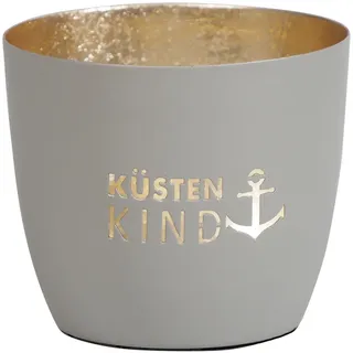 Seaside No.64 - Maritime Windlichter Baltic aus Metall mit ausgestanzten Motiven - Verschiedene Farbkombinationen für Teelichter & Stumpenkerzen in Haus und Garten (Küstenkind - grau, Gold)