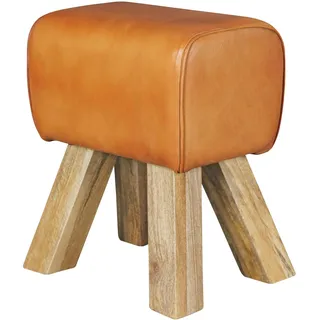 FineBuy Sitzhocker Springbock Leder 30 x 47 x 30 cm Braun