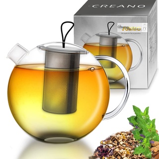 Creano XXL Teekanne Jumbo aus Glas, 3-teilige Glasteekanne im Teekannenset mit integriertem Edelstahl-Sieb & Glas-Deckel, multifunktionale Design-Glas-Teekanne, All-in-one, 2,0l
