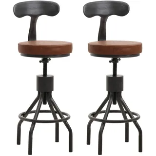 Mendler 2er-Set Barhocker höhenverstellbar drehbar Fußablage Stahl Kunstleder Braun