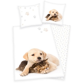 Kinderbettwäsche »Bettwäsche Set Hund und Katze Bettwäsche 2 tlg.135 x 200cm«, Herding