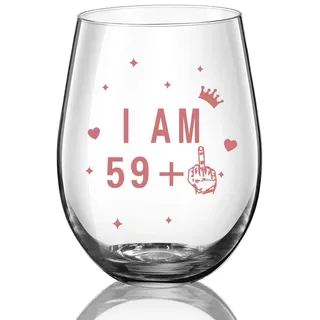 JUWNMANT Weinglas ohne Stiel, Geschenk zum 60. Geburtstag, Jahrestag, für Männer und Frauen, 60. Geburtstag, Party, Hochzeitstag, Dekoration, 482 ml (I AM 59+1)