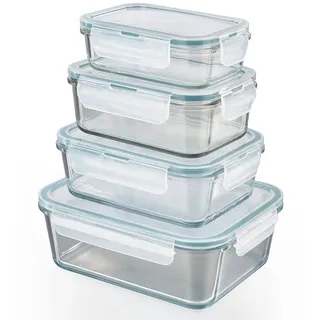 GOURMETmaxx Glas-Frischhaltedosen Klick-it 4er Set | 8-tlg. | Spülmaschinen- Mikrowellen- und Gefrierschrankgeeignet | Aufbewahrungsbox mit Deckel