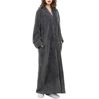Damen-bademantel Aus Fleece, Warmer Morgenmantel Für Entspannung Und Nachtruhe (l) - Grau