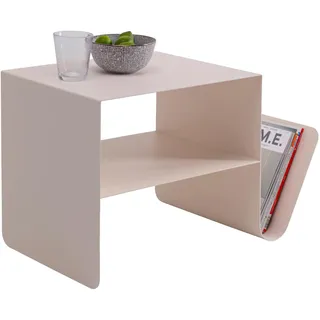 Kare Design Beistelltisch Lounge News, Creme, 65x37x42 cm, minimalistisches Design, Zeitschriftenständer, Couchtisch, Stahl, Industrial, Modern, Wohnzimmer