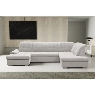 WERK2 Wohnlandschaft Kordula-New 332 x 217 cm Multifunktion Couch modern und bequem, Luxus-Microfaser Chenille, U-Form, XXL, Sitztiefenverstellung weiß