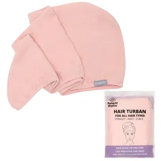 PROTECHT DRYPLUS – Haarturban mit Knopf aus Mikrofaser für alle Haartypen – Haarhandtuch saugfähig & schnell trocknend – Für frizzfreies Haartrocknen ohne Hitze – Ideal für Reisen & Alltag – Rosa - Einheitsgröße
