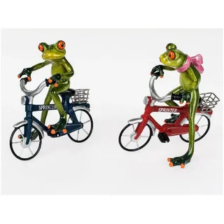 Formano lustige Frösche Figur Frosch auf Fahrrad blau Poly 17 cm