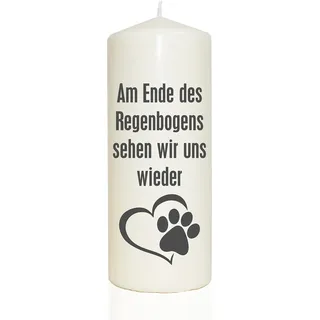 WB wohn trends Spruchkerze, Am Ende des Regenbogens... / Hund Katze, grau, 20cm, 765g d8cm, Trauer-Kerze mit Spruch, Brenndauer ca 70 Std