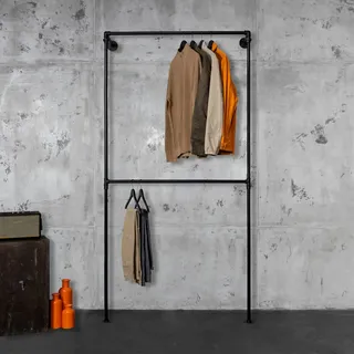 RSR Hangers Kleiderstange Kleiderstangensystem Lea Schwerlast höhenverstellbar Industrial Garderobe Loft Design | begehbarer Kleiderschrank | Kleiderständer | Wandmontage | Schwarz | Breite 60 cm