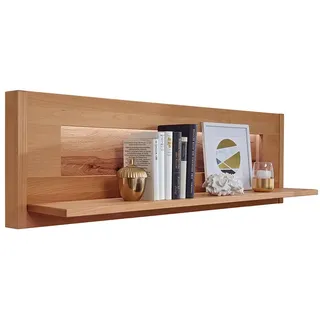 Lomadox Wandregal WELLAND-69, 123 cm breit, Kernbuche massiv geölt mit LED-Beleuchtung braun