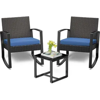 None Rattan Balkonmöbel Set 3-tlg. Blau