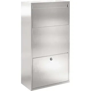Paketbox Edelstahl Paketbriefkasten für Außenbereich mit Schloss 44 x 22 x 82 cm Silber wetterfest Paketkasten für Garten Terrasse