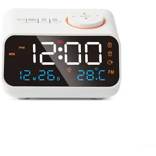 Hasaller Radiouhren LED-Wecker Radio Digitaler Wecker Radios FM Radios A-larm Uhr LED Temperaturanzeige Ra-dio Uhr mit digitalem Kalender Temperatur Luftfeuchtigkeitssensor (weiß)