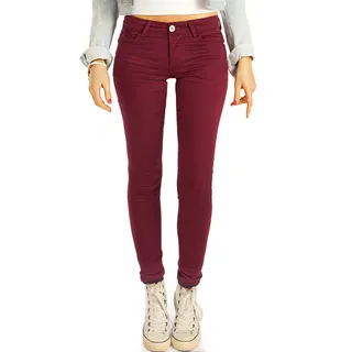 be styled Röhrenhose Low Waist Jeans Hüftjeans Röhrenjeans Skinny Hosen - Damen - j16m-1 mit Stretch-Anteil, unifarben, low waist, hüftig rot