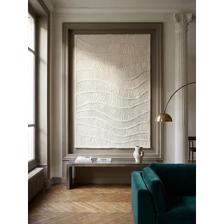 KADIMA DESIGN Wellen-Relief Wollteppich 140 x 200 cm Weiß